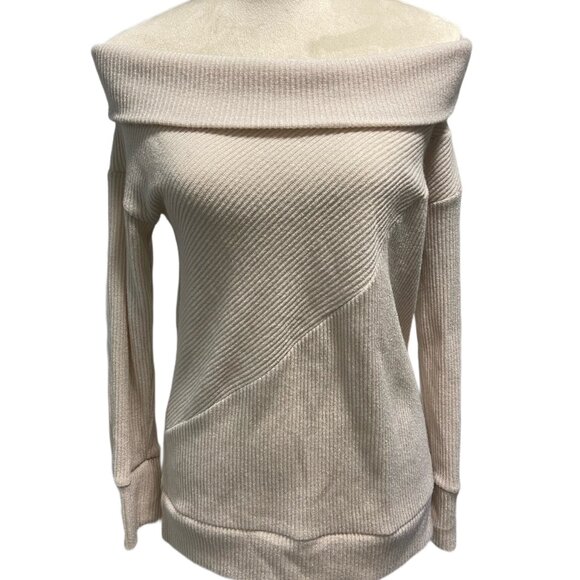 GAP Off-Shoulder Cream Ribbed Sweater -S - Picture 1 of 7
